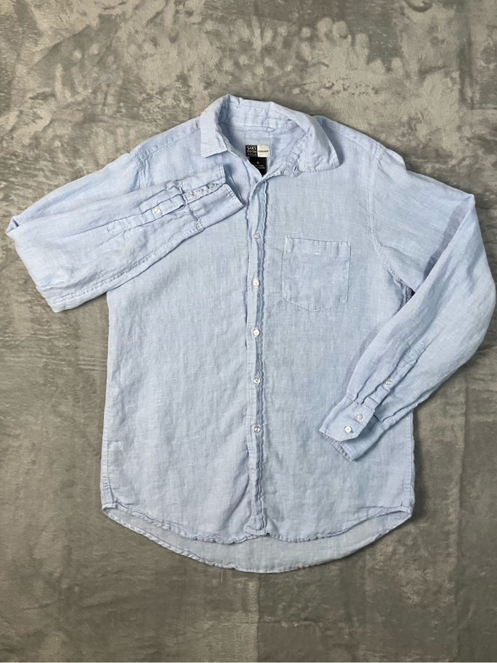 Saks Fifth Avenue Threads Linen Button-Up Shirt Men’s Small Blue Long Sleeve